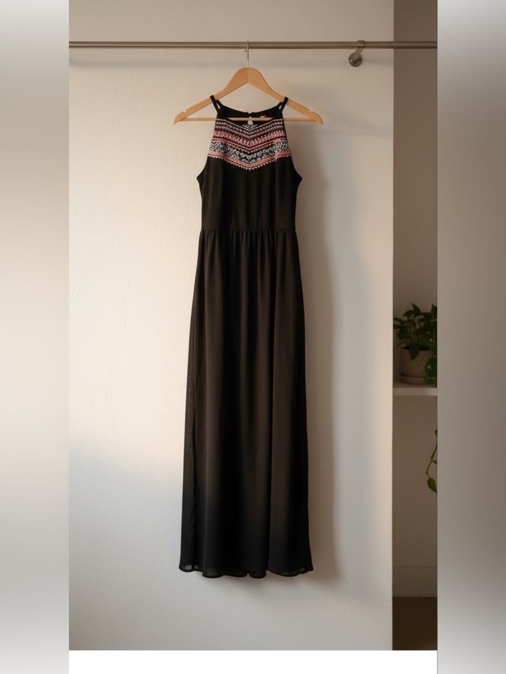 Japna Black Heavy Embroidered Strappy Maxi Sundress Dress Size S
